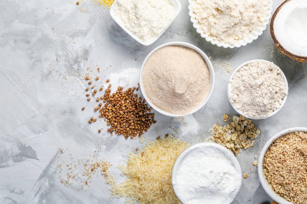 Gluten free concept - selection of alternative flours and ingredients