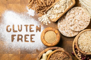 Gluten free diet concept - selection of grains and carbohydrates for people with gluten intolerance clipart