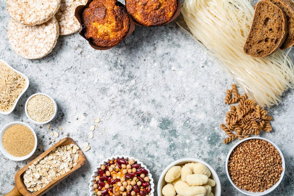 Gluten free diet concept - selection of grains and carbohydrates for people with gluten intolerance