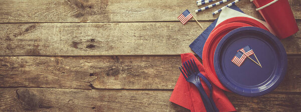 4th of July concept - party decoration of wood background