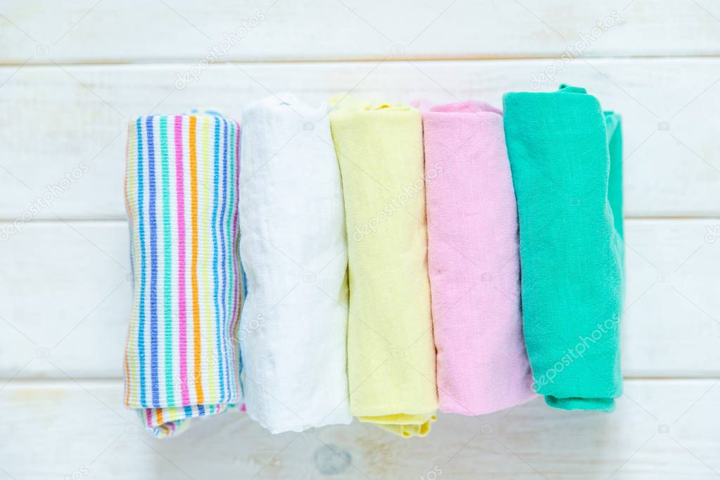 Marie Kondo tyding up method concept - folded clothes