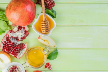 Rosh hashana Yahudi tatil kavramı - elma, tatlım, nar