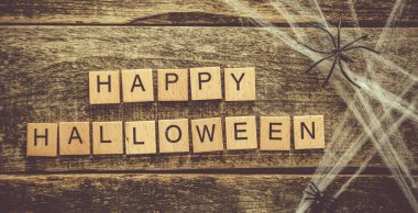 Cadılar Bayramı arka plan - ahşap masada web