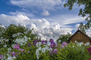 çalkantılı Cumulus bulutları arka plan üzerinde birçok farklı renkler