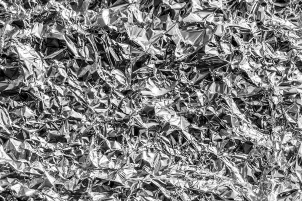 Gyűrött alumínium konyhai fólia textúrája. Ezüst absztrakt üres — Stock Fotó