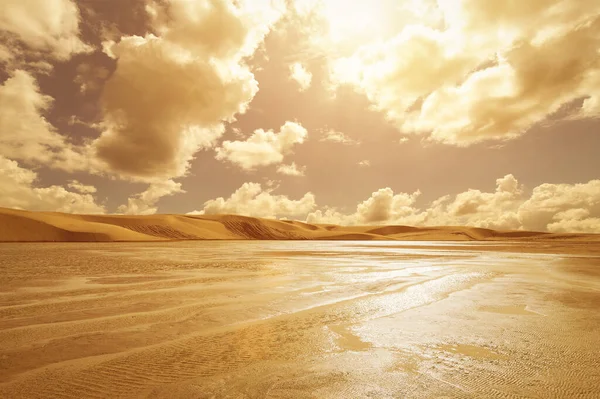 Scene Water Landscape Dunes Sahara Desert Tatooine Tunisia Africa Sunset — Stock Photo, Image