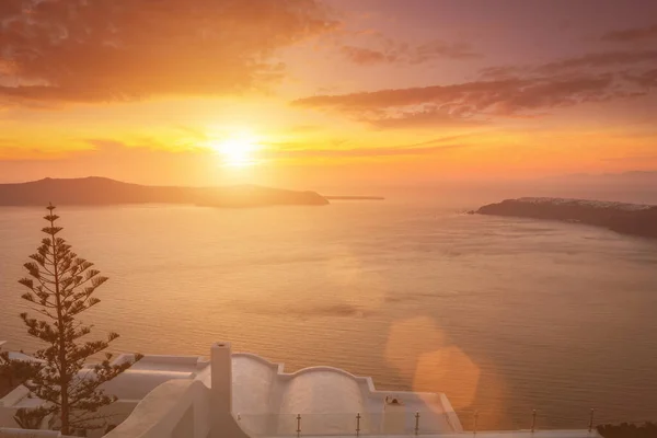 Sunset Overlooking Caldera Sea Village Imerovigli Island Santorini Summer Greece — Stock Photo, Image