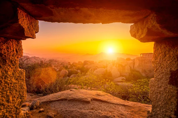 Sunset Sunrise Hampi Karnataka State India Ruins Ancient Hindu Temples — Stock Photo, Image