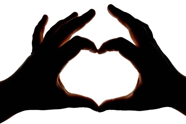 Σιλουέτα Χεριών Που Δείχνει Χειρονομία Καρδιάς Απομονωμένη Λευκό Φόντο Κενό — Φωτογραφία Αρχείου