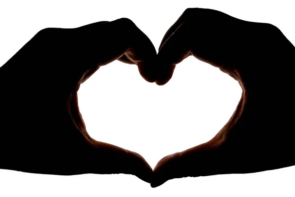 Silhouette Hands Showing Heart Gesture Isolated White Background Blank Mock — Stock Photo, Image