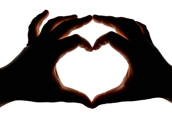 Silhueta Mãos Mostrando Gesto Cardíaco Isolado Sobre Fundo Branco Vazio — Fotografia de Stock