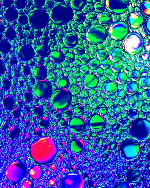 Top View Colorful Drops Oil Water Blue Green Purple Colored — Stock Photo, Image