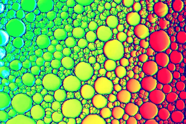Вид Сверху Цветные Капли Масла Воде Красные Желтые Зеленые Круги — стоковое фото