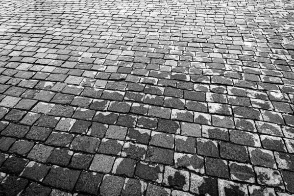 Vista Superior Sobre Pavimentación Camino Piedra Mojada Después Lluvia Antiguo — Foto de Stock