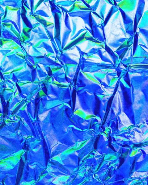 Textura Folha Cozinha Alumínio Amassado Com Luz Púrpura Verde Refletida — Fotografia de Stock
