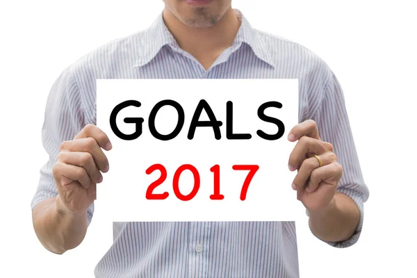 Man Holding Paper Sheet 2017 Goals Text — Stock Photo, Image