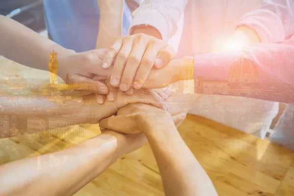 Business Team Joining Hands Together Office Sign Good Teamwork — Stock Photo, Image