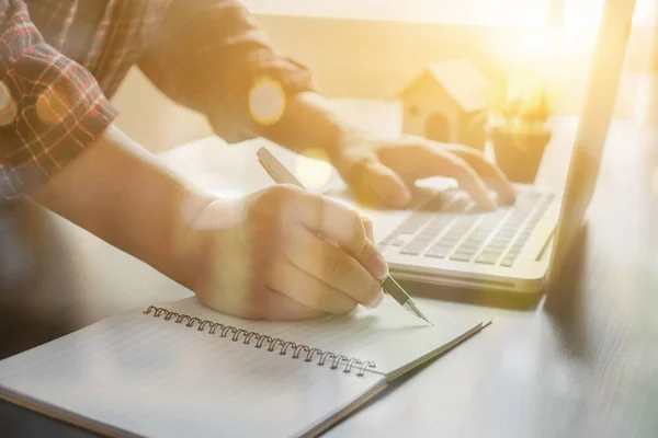 Businessman Working Laptop Writing Office — Stock Photo, Image