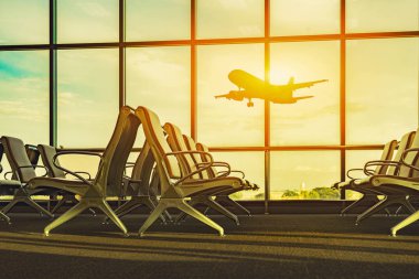 kalkış lounge ve havaalanında uçak yolcu koltukları