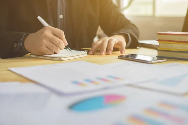 Businessman Manager Putting Ideas Writing Business Plan Workplace — Stock Photo, Image