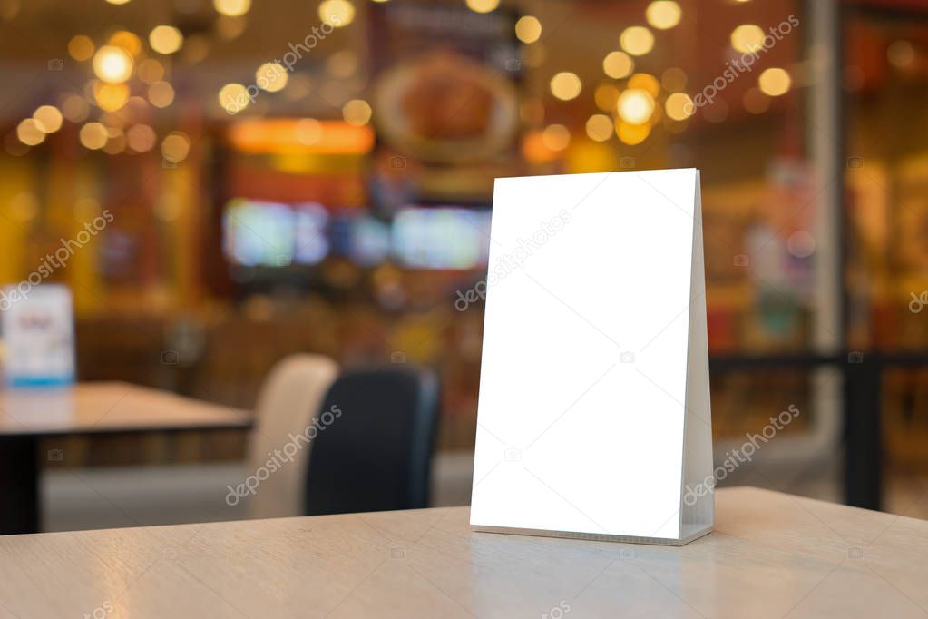 Mock up Menu frame on Table in restaurant