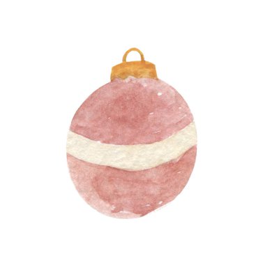 Beyaz arka planda izole edilmiş suluboya Noel ağacı oyuncağı çiziyor. Tatil, kış, yeni yıl, dekorasyon, kıyafet. Koleksiyon defteri, yazdırma, dekorasyon için kullan.