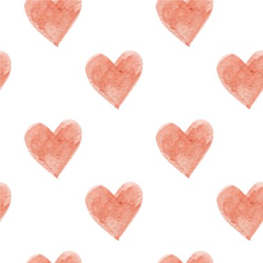 Suluboya kırmızı kalpli kusursuz bir desen. Kutlama geçmişi, sevgililer günü, aşk, Noel. Yazdırma, kumaş, ambalaj, kartpostal, duvar kağıdı, yapıştırma kitabı.