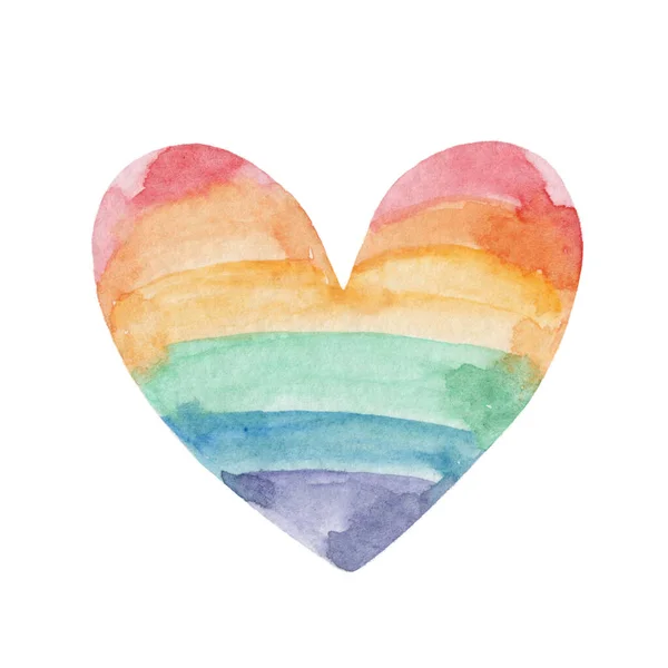 白を基調とした虹色で描かれた水彩ハート Lgbtのシンボル ポストカード バレンタインデー レズビアン — ストック写真