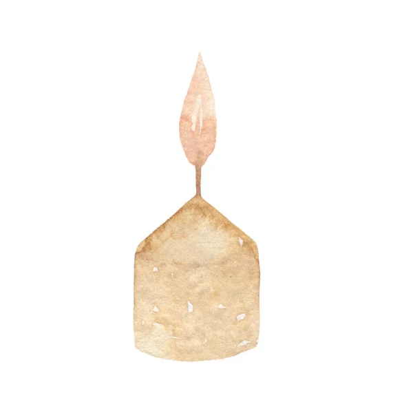 Zeichnung Einer Brennenden Kerze Aquarell Isoliert Auf Weißem Hintergrund Lichtquelle — Stockfoto