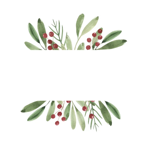 Christmas Frame Watercolor Plants Place Text Celebration — Stock Photo, Image