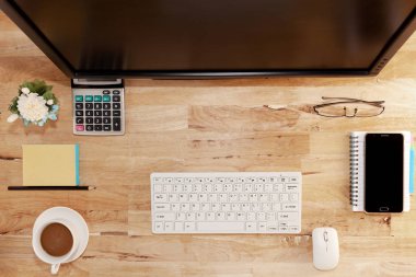 Ofis resepsiyon ahşap masa iş İşyeri ve iş nesneleri, bankacılık iş ve arka plan planlama iş için görüntü