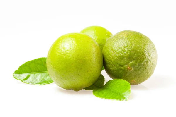 Lime Fruits Piece Leaves Isolated White Background Stock Image