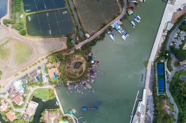 High Angle View Drone Yacht Motorboat Sailboat Marina — Stock Photo, Image