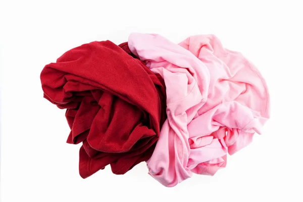Haufen Schmutzige Stoffwäsche Isoliert Auf Weißem Hintergrund — Stockfoto