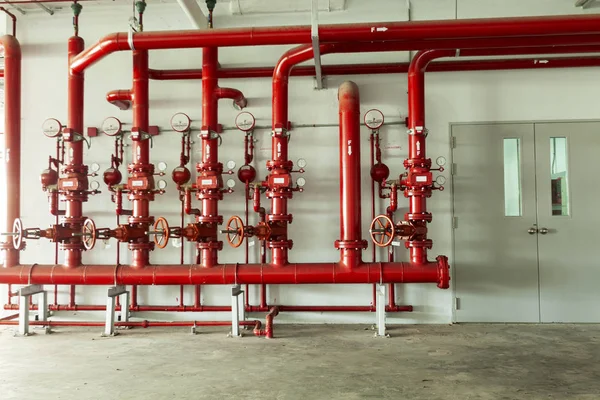 Red Water Pipe Valve Pipe Water Piping System Control Fire — Stock Photo, Image