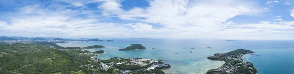 Aerial view drone shot of panorama phuket island beautiful island in thailand.