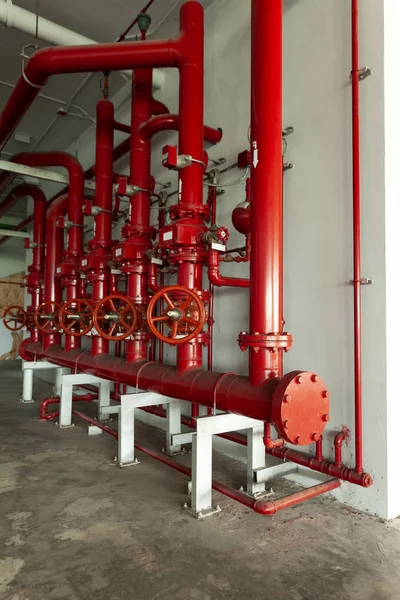 Red water pipe valve,pipe for water piping system control and Fire control system in industrial building or business building.