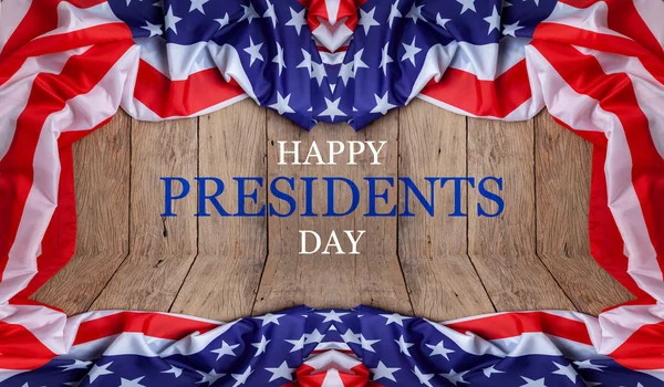 Happy Presidents Day Tekst Hout Met Vlag Van Amerikaanse Grens — Stockfoto