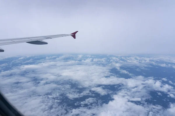 High Angle View Window Airplane Beautiful Sky White Clouds — Stock Photo, Image