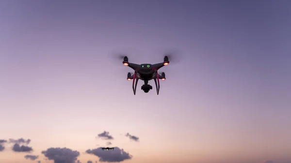 Quadricópteros Drones Com Câmera Digital Alta Resolução Drone Voando Pôr — Fotografia de Stock