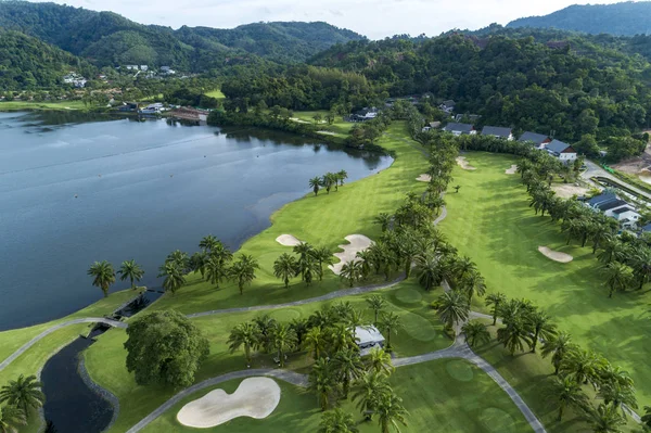 Aerial view drone shot of beautiful golf field — Stock Photo, Image