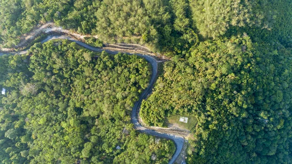 Asphalt road curve in high mountain image by Drone bird's eye — Stock Photo, Image