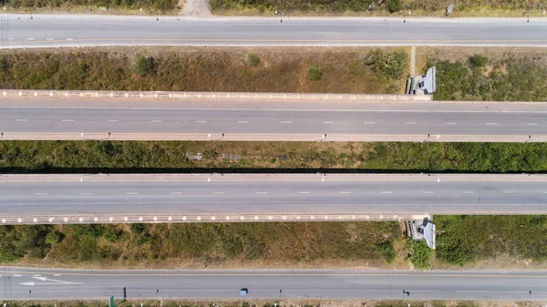Aerial view from drone shot of highway road — Stock Photo, Image