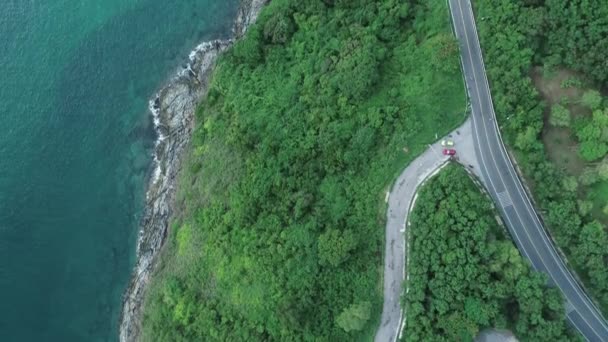 Aerial View Drone Video Top Flying Asphalt Road Tropical Seashore — Stock Video