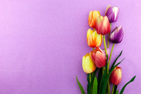 Lente Bloemen Van Tulpen Bloemen Mooie Paarse Achtergrond — Stockfoto