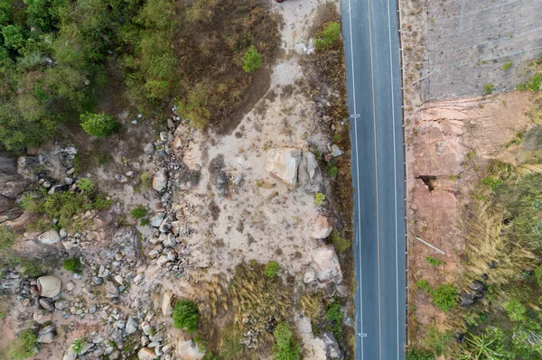 Asphaltstraßenkurve Auf Hochgebirgsbild Drohne Von Oben Nach Unten Ansicht Aus — Stockfoto
