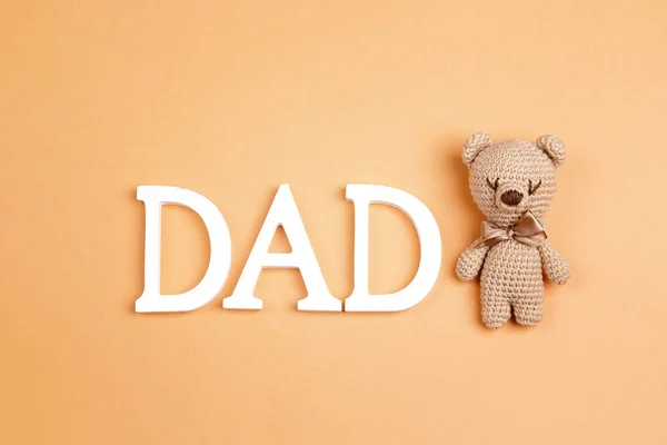 Father Day Background Toy Bear Copy Space Yellow Happy Fathers — Stock Photo, Image