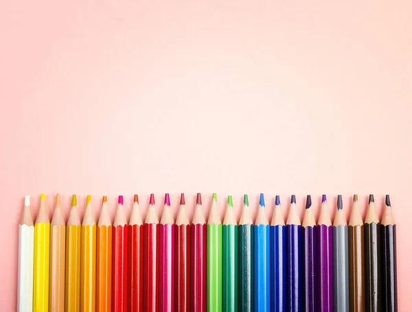 Colored Pencils Pink Background Copy Space Top View — Stock Photo, Image