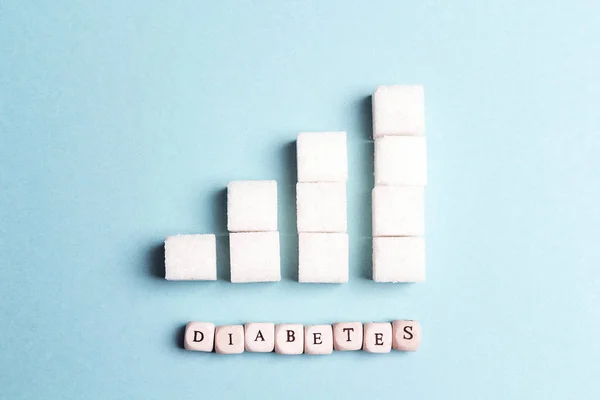 Gráfico Cubos Açúcar Diabetes Inscrição Fundo Azul Conceito Dia Mundial — Fotografia de Stock