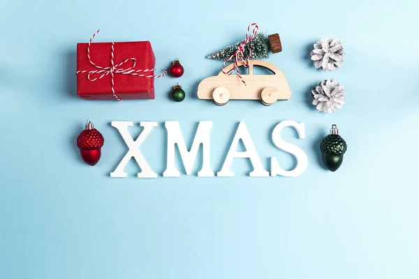 Word Xmas Decoraciones Navideñas Con Espacio Para Texto Sobre Fondo — Foto de Stock